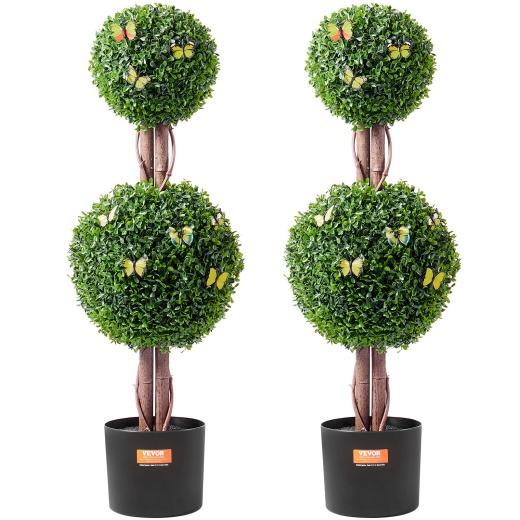 Vevor 2 Pack 3' Artificial Boxwood Topiary Tree Faux Plant Uv Decor In/Outdoor