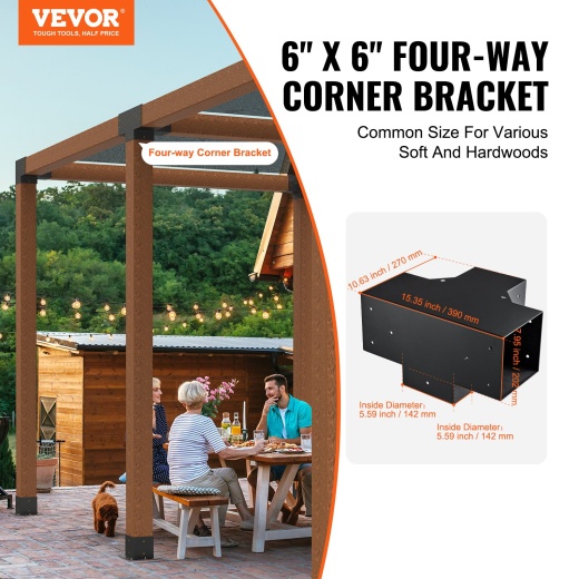 Vevor Pergola Bracket Kit 6''X6'' - Heavy Duty Corner Bracket Woodworks DIY Post Base Kit
