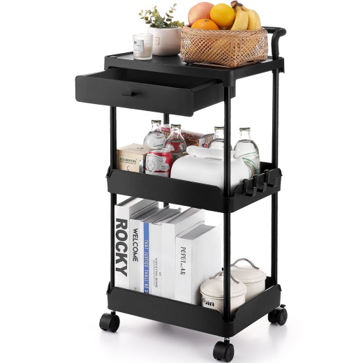 Vevor 3-Tier Rolling Utility Cart with Drawer - Multifunctional Storage Trolley