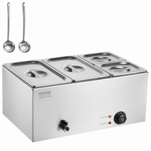 Vevor Commercial Electric Food Warmer 4-Pan Countertop Buffet 16.4Qt Bain Marie