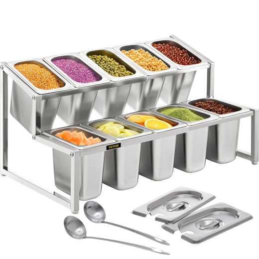Vevor Expandable Spice Rack - 13.8"-23.6" Adjustable 2-Tier Stainless Steel Organizer
