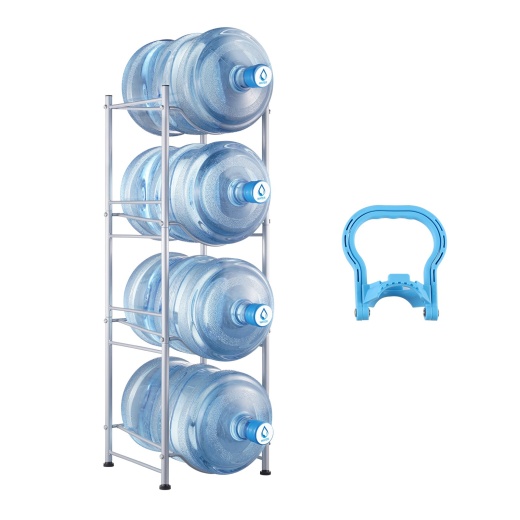 Vevor 4 Tiers Water Jug Holder Single Row Water Bottle Rack For 4 Bottles Silver, Heavy Duty Water Dispenser Rack With 4 Slots For Gallon Jugs, Detachable Water Storage Shelf Organizer For Home Living Room Office