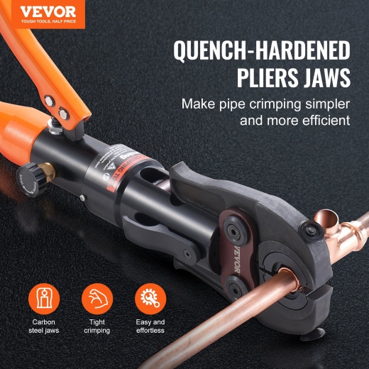 Vevor Copper Tube Fittings Crimping Tool With 1/2" 3/4" 1" Jaws Pipe Cutter