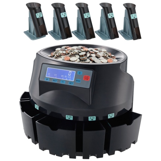 VEVOR USD Coin Sorter Coin Counter Wrapper and Roller 300 Coins/Min with LCD Display