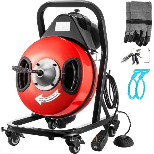 Vevor Electric Drain Auger 50Ftx1/2Inch,250W Drain Cleaner Machine,Sewer Snake Machine