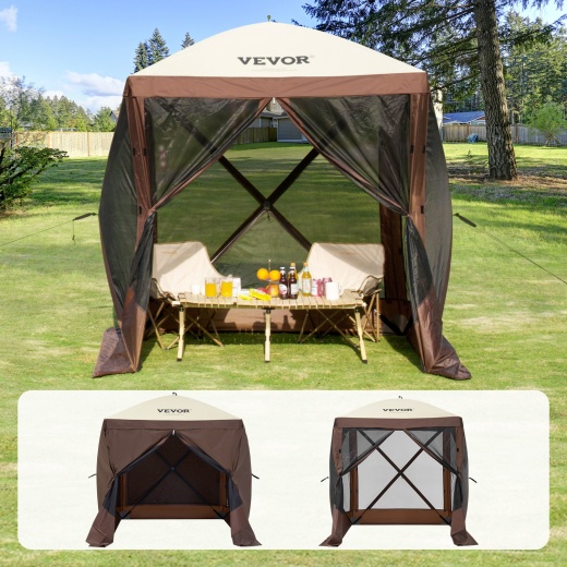 Vevor Pop Up Gazebo Tent - 6x6ft Quick Set Screen Tent with Mosquito Netting, Brown