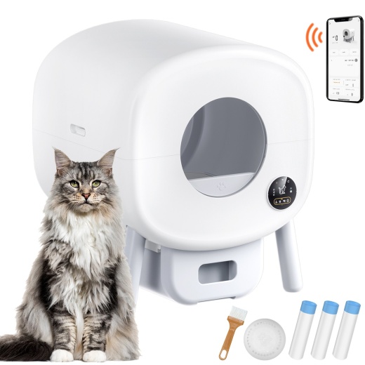 Vevor 75L Self Cleaning Cat Litter Box With Odor Removal App Control Sensor Gray