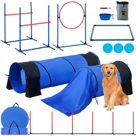 Vevor Dog Agility Training Equipment 7 Pcs Set W/ Hurdles 2 Tunnels Jump Ring