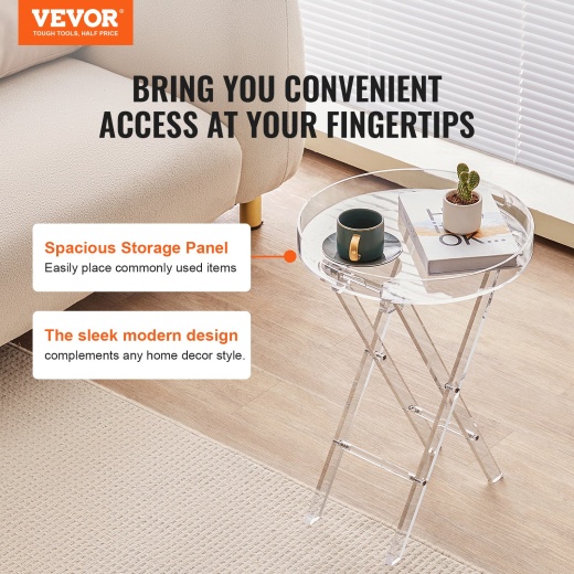 Vevor Acrylic Folding Tray Table - Clear Acrylic Side Table for Coffee, Drink, Food, Snack