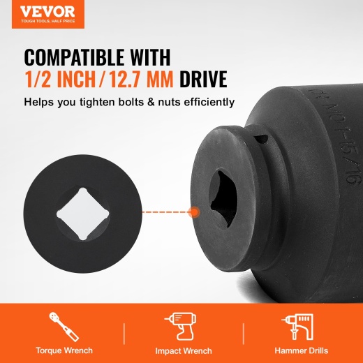 Vevor Axle Nut Impact Socket Set 1/2" Drive 6-Point 4Pcs Sae Spindle Nut Socket