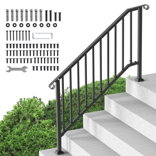 Vevor 5-6 Step Handrails For Outdoor For Seniors Porch Deck Black Retro Arch