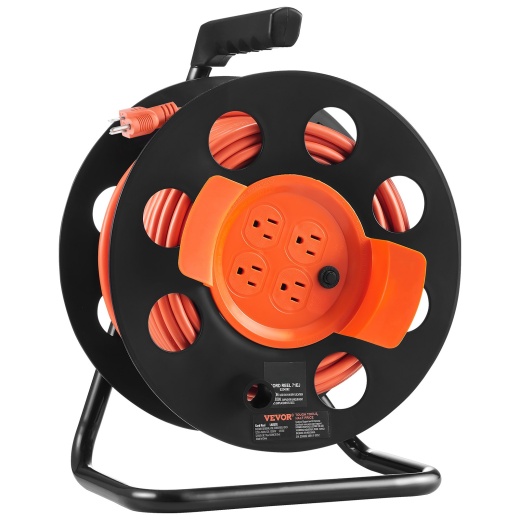Vevor Extension Cord Reel 100Ft - Heavy Duty Power Cord with 4 Outlets and Dust Cover