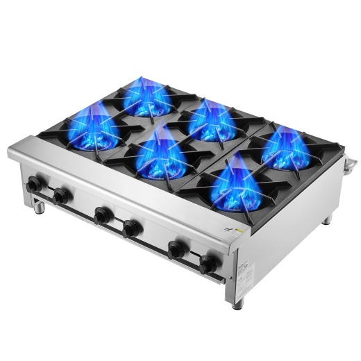 Vevor Commercial Gas Range Stove 6 Burners Countertop Cooking Hot Plate Kitchen