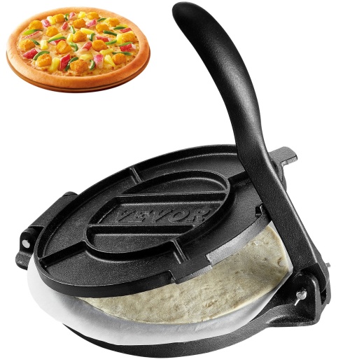 Vevor Tortilla Press, 10 Inch Tortilla and Roti Maker, Cast Iron Heavy Duty Tortilladora Press, Pre-Seasoned Pataconera Maker with 100 Pcs Parchment Paper, Dough Maker for Flour Tortilla, Tawa, Silver