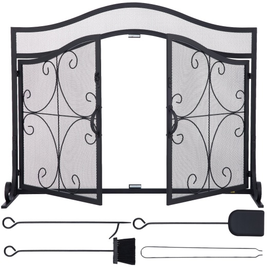 Vevor Fireplace Screen - 39 X 26.6 Inch Iron Freestanding Spark Guard