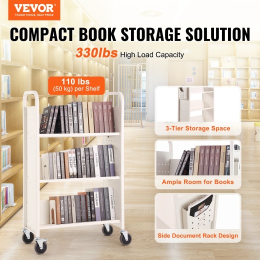 Vevor Book Cart - 330 Lbs Rolling Book Cart for Home and Office