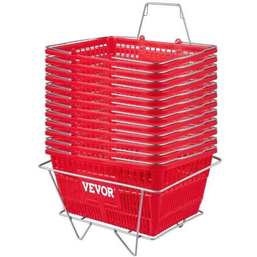 Vevor Shopping Basket Set Of 12 - Durable HDPE Baskets With Handle & Stand