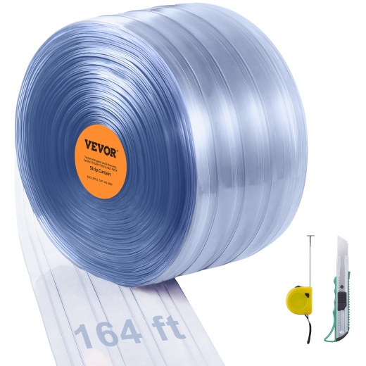 Vevor Clear PVC Strip Curtain - 164' Length, 8" Width, 0.08" Thickness