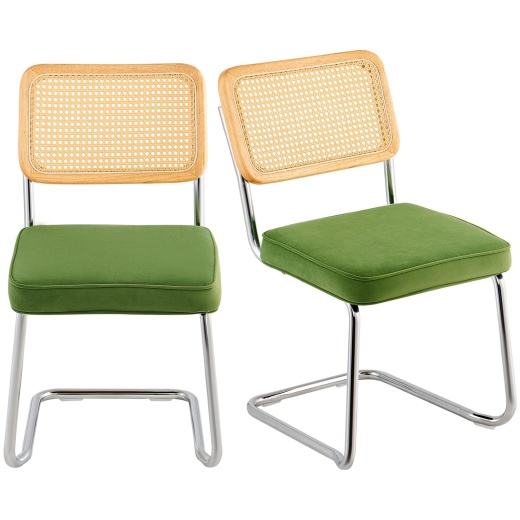 Vevor Rattan Dining Chairs Set of 2 - Mid Century Modern Upholstered Velvet Accent Chair