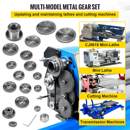 Vevor 18Pcs/Set CJ0618 Lathe Mini Lathe Gears Metal Cutting Machine Gears Lathe Gears Metal Exchange Gear