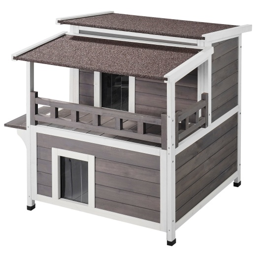 Vevor Outdoor Cat House 2-Story Wooden Feral Cat Shelter With Balcony & Roof
