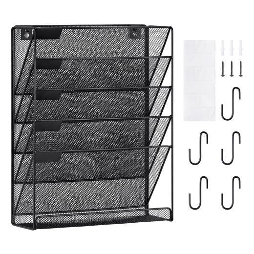 Vevor File Wall Rack Mesh Wall File Holder 1-Piece 6 Pockets For Office/School
