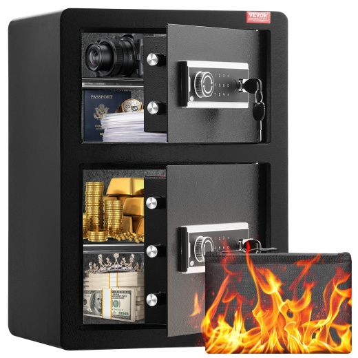 Vevor Double Door 3.5 Cu.Ft Safe Box With Key Lock Password Fireproof Bag Black,Organize Cash, Passports, Jewelry, Gold, Watches And Documents