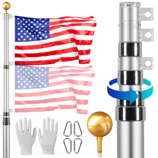 Vevor 20Ft Telescoping Flag Pole Kit, Heavy Duty Aluminum Alloy