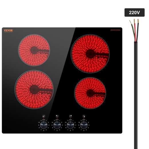 Vevor Built-In Electric Cooktop Radiant Ceramic Cooktop 4 Burners 23.2X20.5 Inch