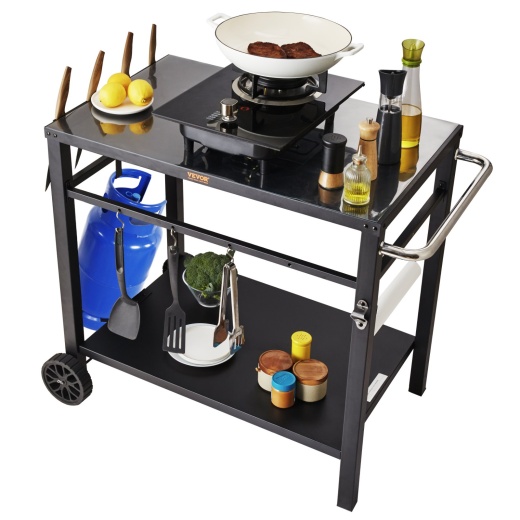 Vevor Outdoor Grill Dining Cart with Double-Shelf, BBQ Movable Food Prep Table