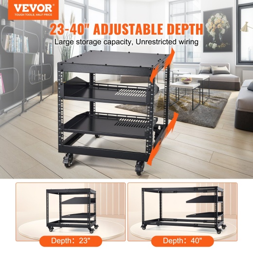 Vevor 9U 4 Post Open Frame Server Rack Network Enclosure 23''-40'' Adjustable