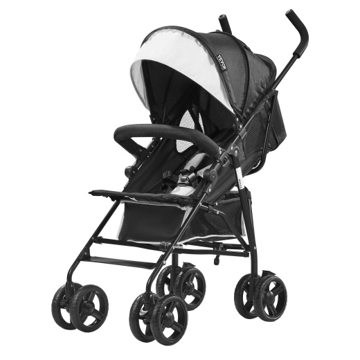 Vevor Lightweight Stroller Compact Easy Fold Adjustable Backrest Black/White