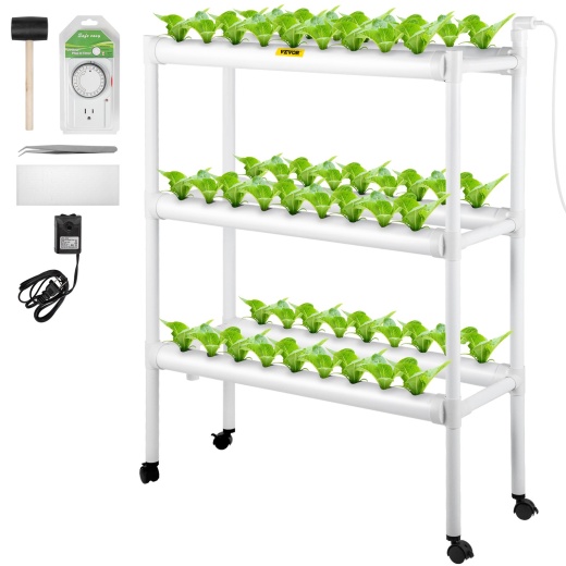 Vevor Hydroponics Growing System - 54 Sites 6 Food-Grade PVC-U Pipes, 3 Layers Indoor Planting Kit