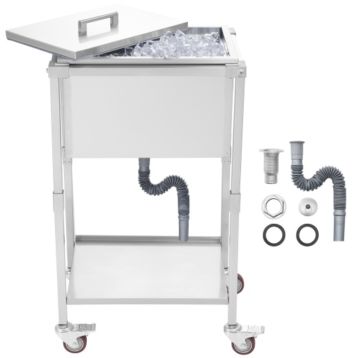 Vevor 32Qt Rolling Ice Chest Cooler Cart Outdoor Stand Up Cooling Bin On Wheels