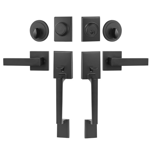 Vevor Double Door Handle Set - Matte Black Square Door Lever