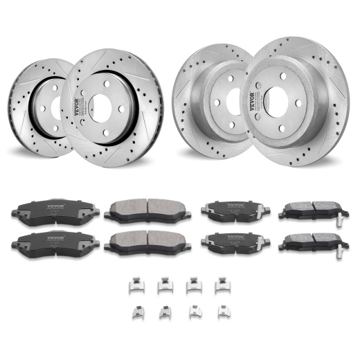 Vevor Drilled Slotted Front & Rear Brake Rotors Pads Kit for Jeep Wrangler (2007-2017)