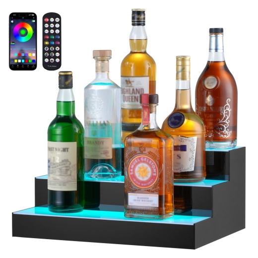 Vevor Led Lighted Liquor Bottle Display Bar Shelf Rf & App Control 16" 3-Step