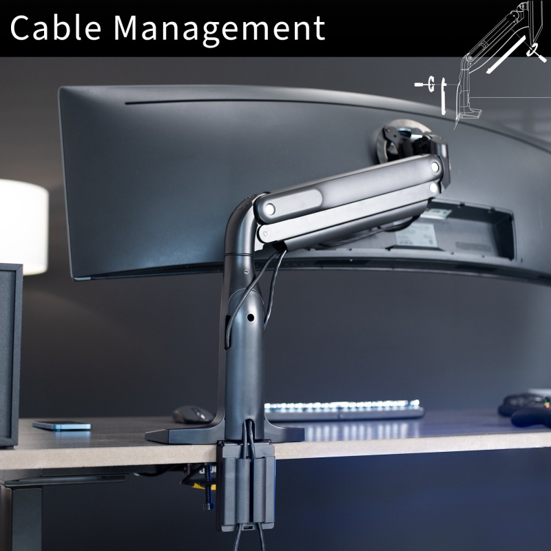 Pneumatic Arm Single Ultrawide Monitor Desk Mountcolor: Black