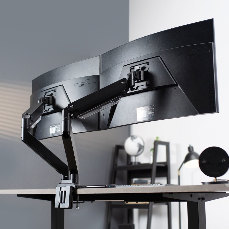 Pneumatic Arm Dual Ultrawide Monitor Desk Mount With Docking Station