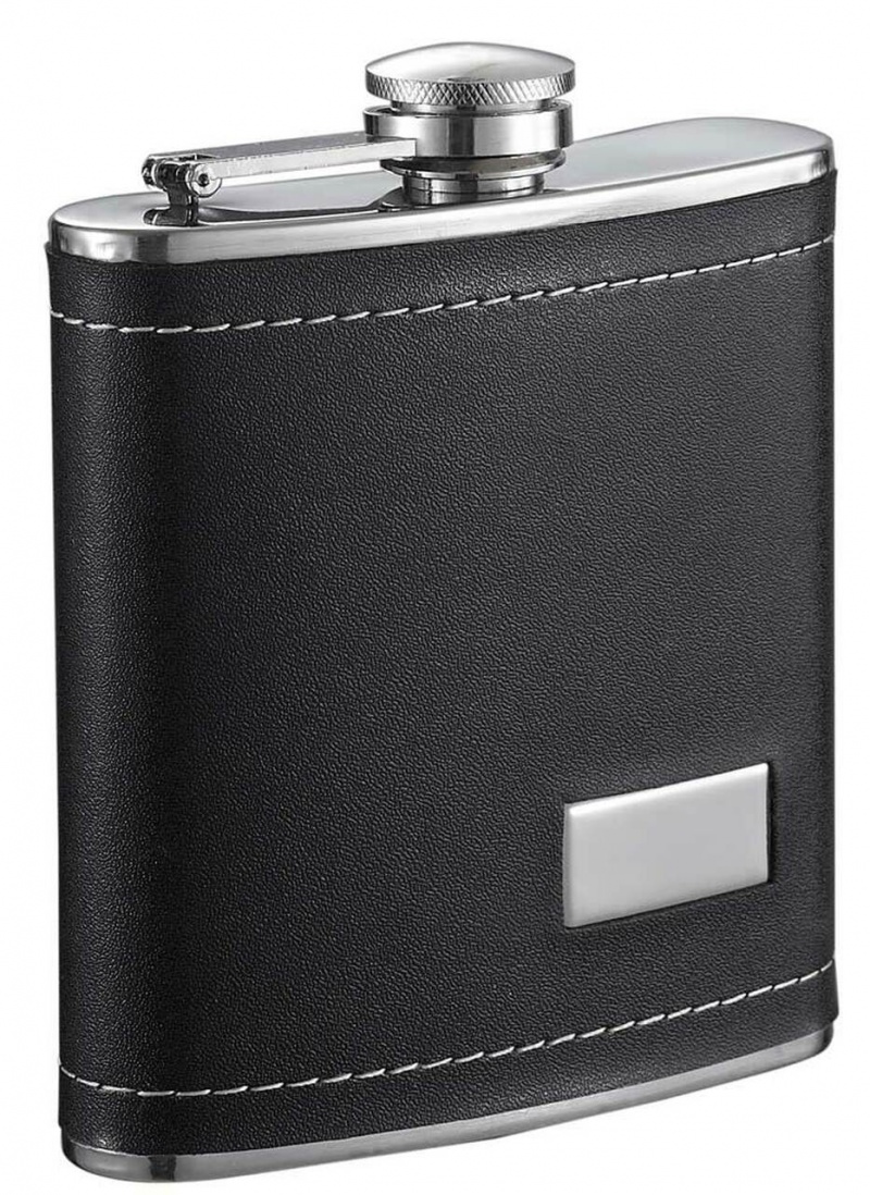 Visol Sidian 6 Ounce Black Leatherette Wrapped Stainless Steel Flask
