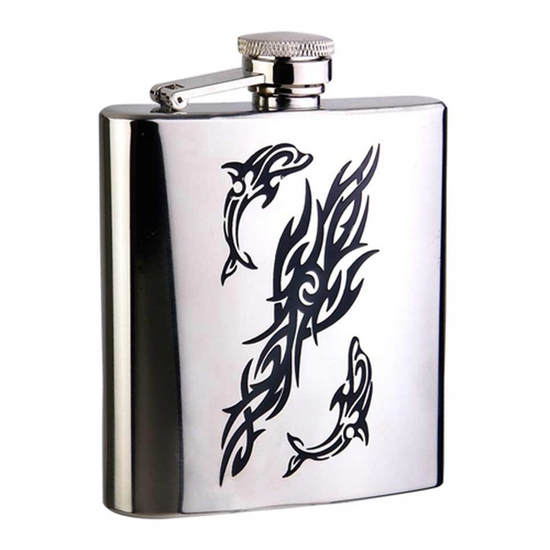 Visol Dolphin 6Oz Mirror Finish Stainless Steel Hip Flask