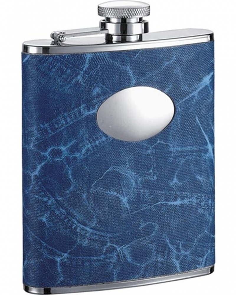 Visol Denim 6Oz Blue Leatherette Stainless Steel Hip Flask