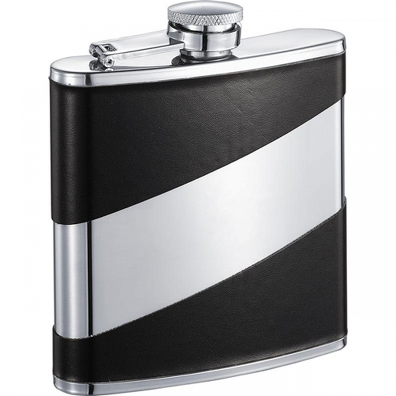 Visol Descent Deux Black Leatherette Stainless Steel 6Oz Hip Flask
