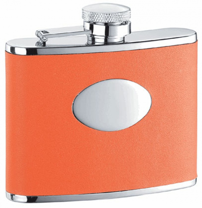 Visol Sunbeam Orange Leather Stainless Steel 4Oz Hip Flask