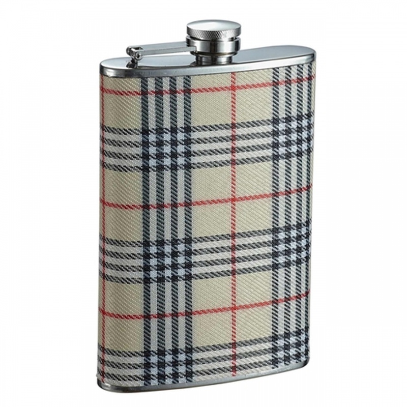 Visol Hank Plaid Wrapped Stainless Steel 8 Oz Hip Flask