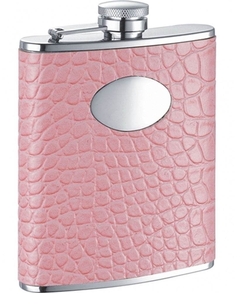 Visol Annabella Light Pink Synthetic Leather Stainless Steel 6Oz Hip Flask