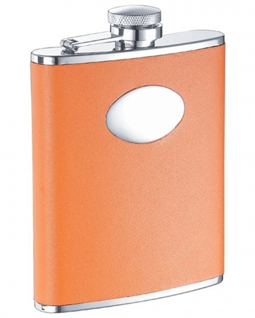 Visol Sunbeam Orange Leather Stainless Steel 6Oz Hip Flask