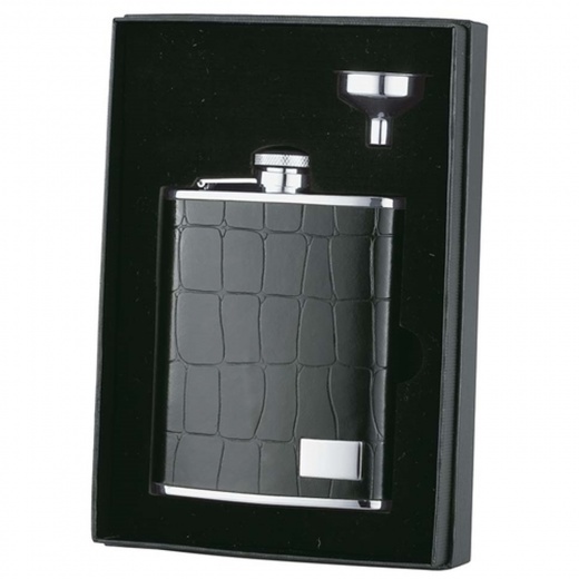 Visol Beau Monde Alligator Pattern Leather 6Oz Flask Gift Set