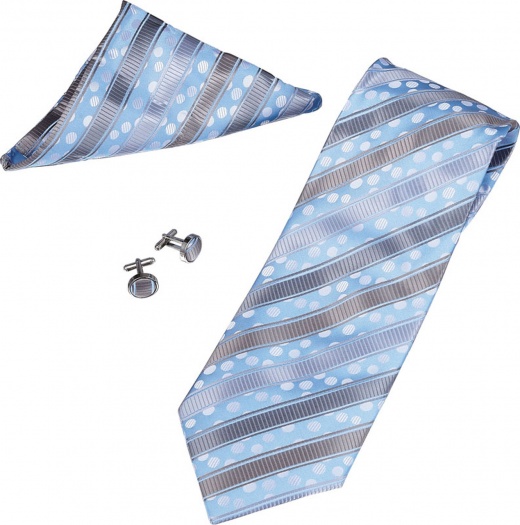 Ethan Blue and Gray Stripe Pattern Tie, Cufflinks and Pocket Square Gift Set