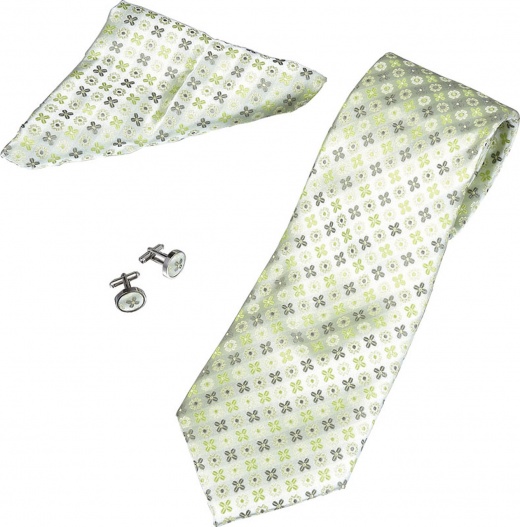 Nature Green Flower Pattern Tie, Cufflinks And Pocket Square Gift Set